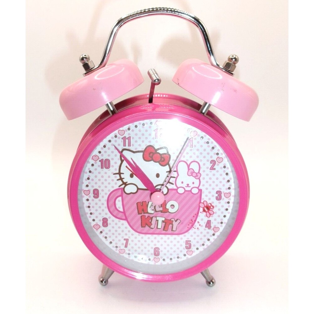 Sanrio Hello Kitty with Bunny Rabbit in Teacup Mug Alarm Clock Metal 2010 Sanrio